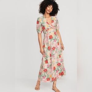 NWT Old Navy Linen-blend Twist Front Floral Midi/Maxi Dress